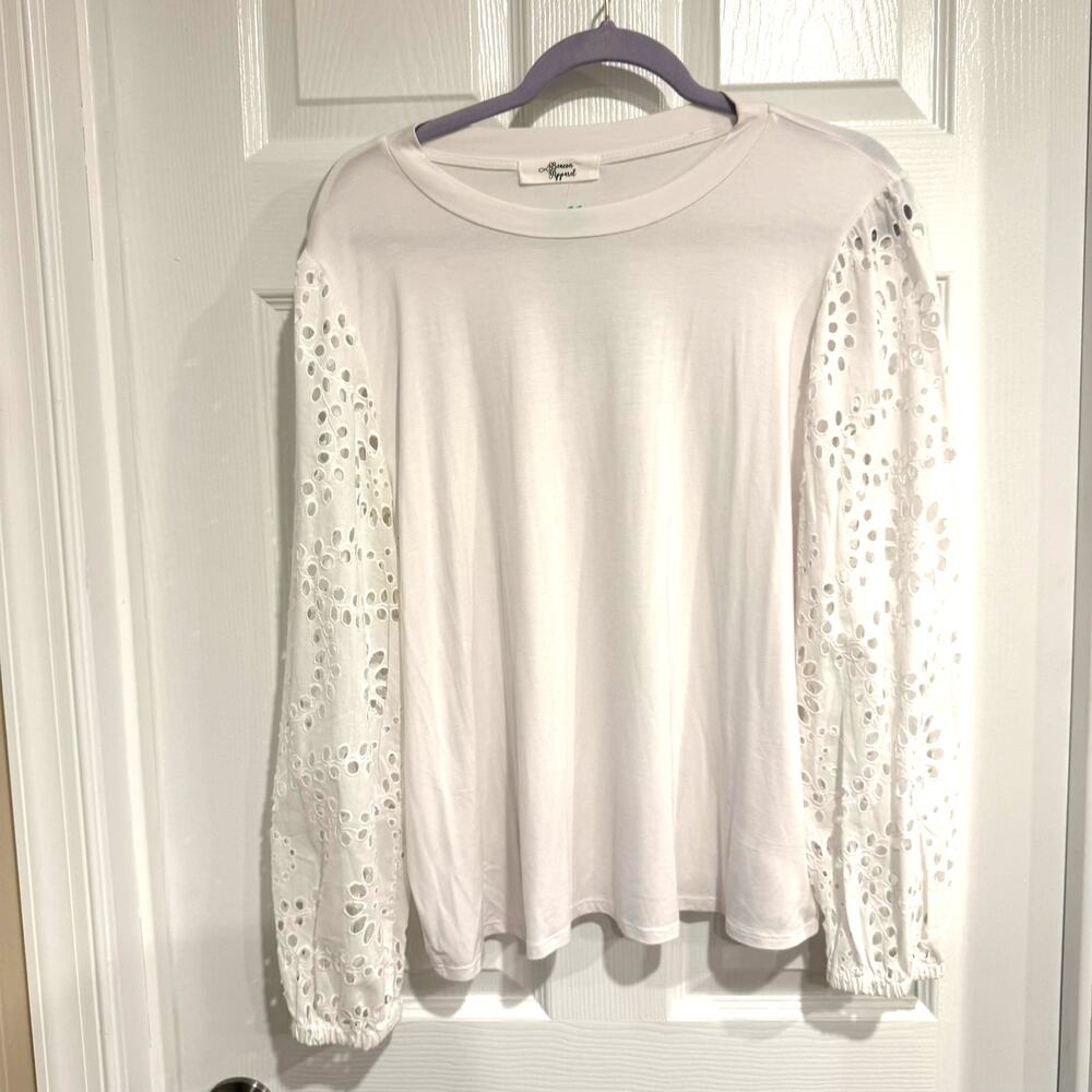 Beacon Apparel Davide Eyelet Sleeve Knit Top White XL Made in USA